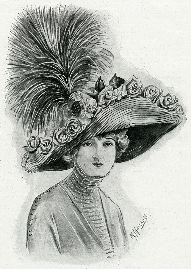 Woman Wearing Straw Hat For Spring Drawing by Mary Evans Picture ...