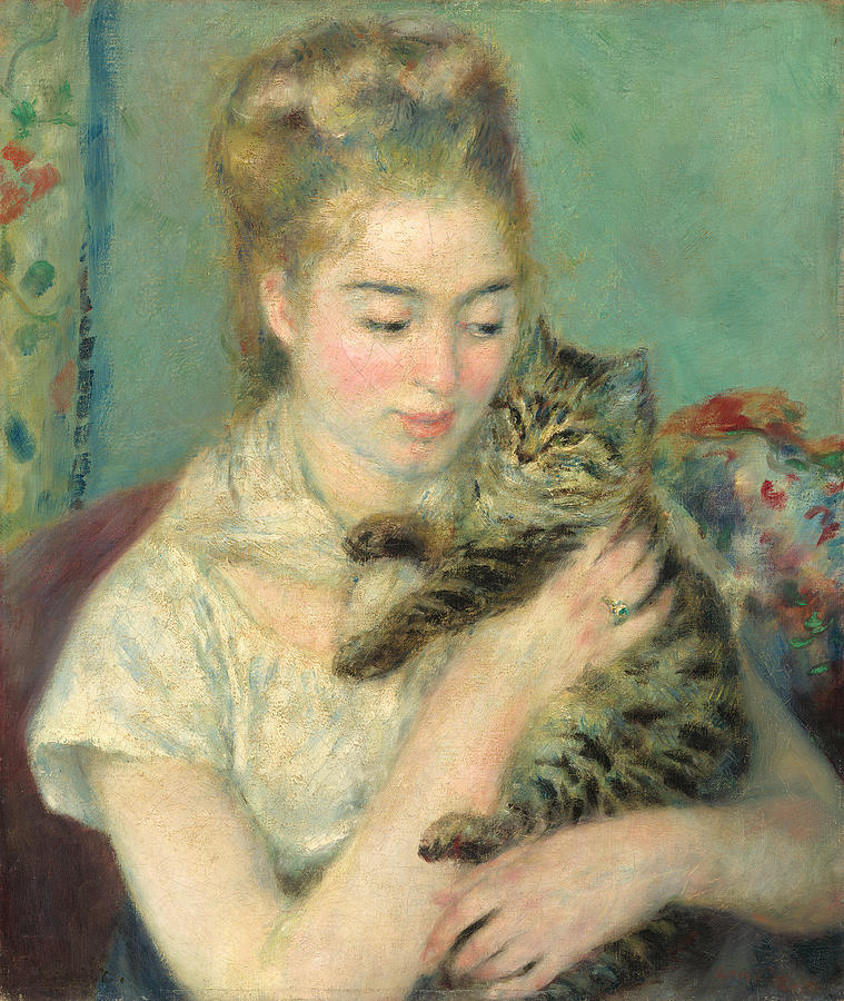 Woman with a Cat Painting by Auguste Renoir