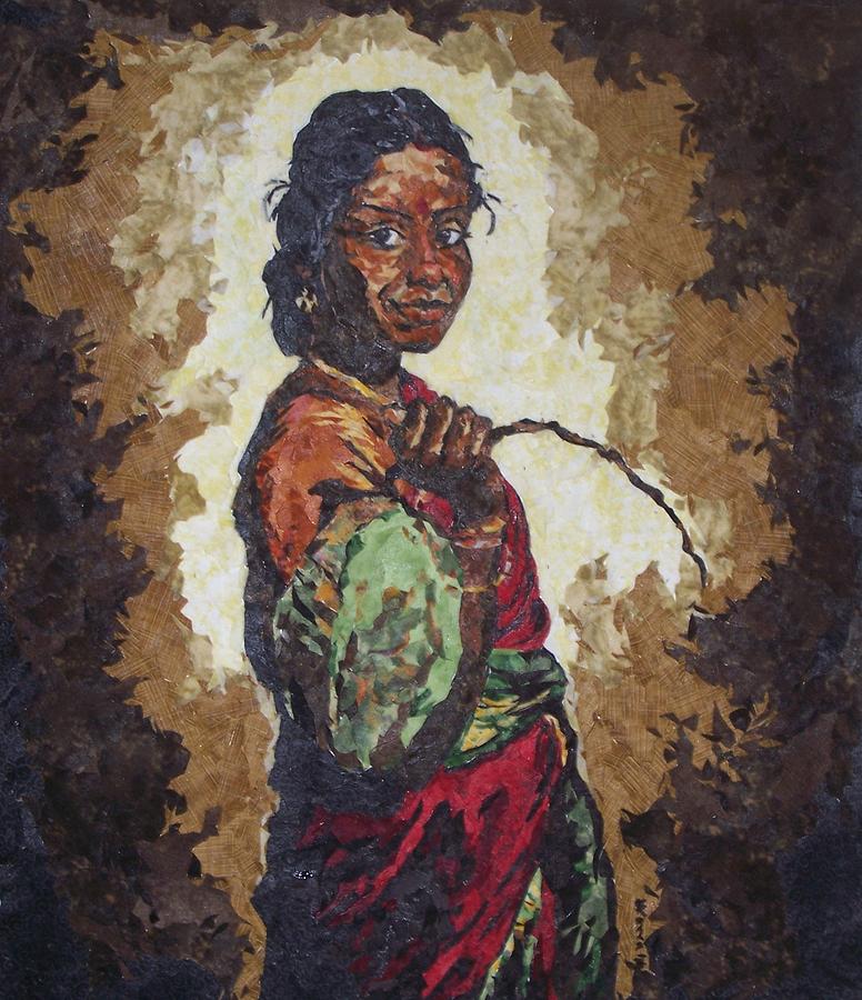 Woman with a coconut Painting by Mihira Karra