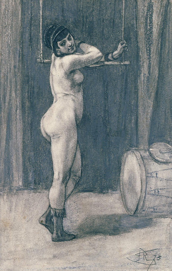 Nude Drawing - Woman with a trapeze by Felicien Rops