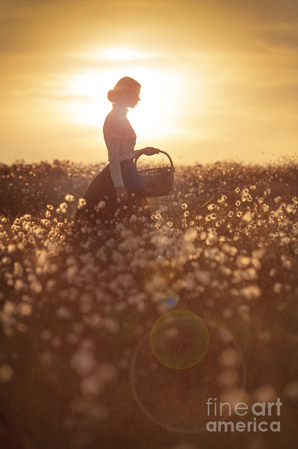 Sunset Photograph - Woman With A Wicker Basket At Sunset by Lee Avison