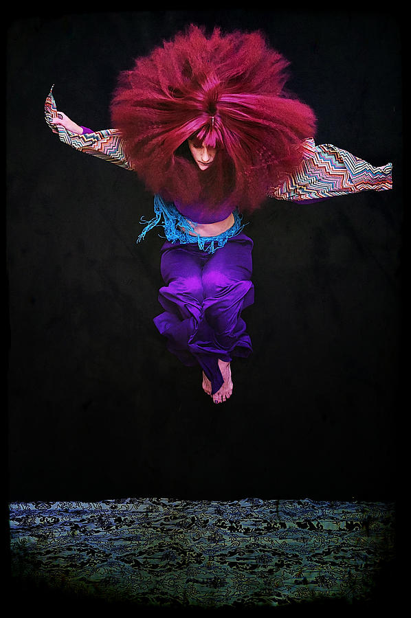 Woman With Big Hair Jumping Photograph by Cynthia Saxon Cox