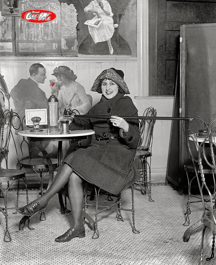 Woman with cane flask Coca-Cola sign Washington D.C. February 1922-2014  Photograph by David Lee Guss