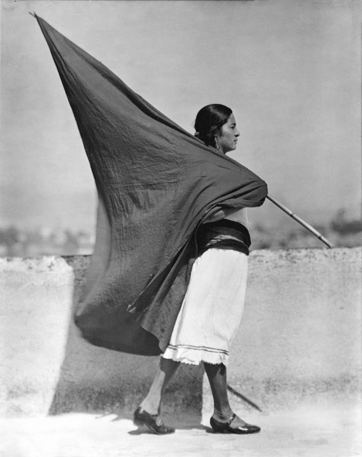 Flag Photograph - Woman With Flag, Mexico City, 1928 by Tina Modotti