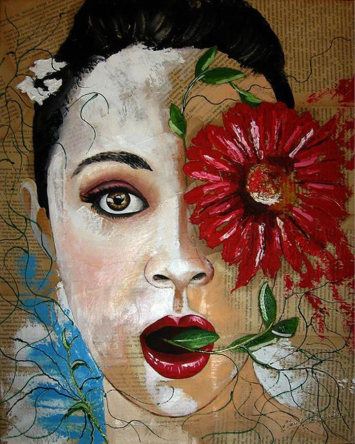 Flowers Still Life Painting - Woman With Flower by Marek Golebiowski