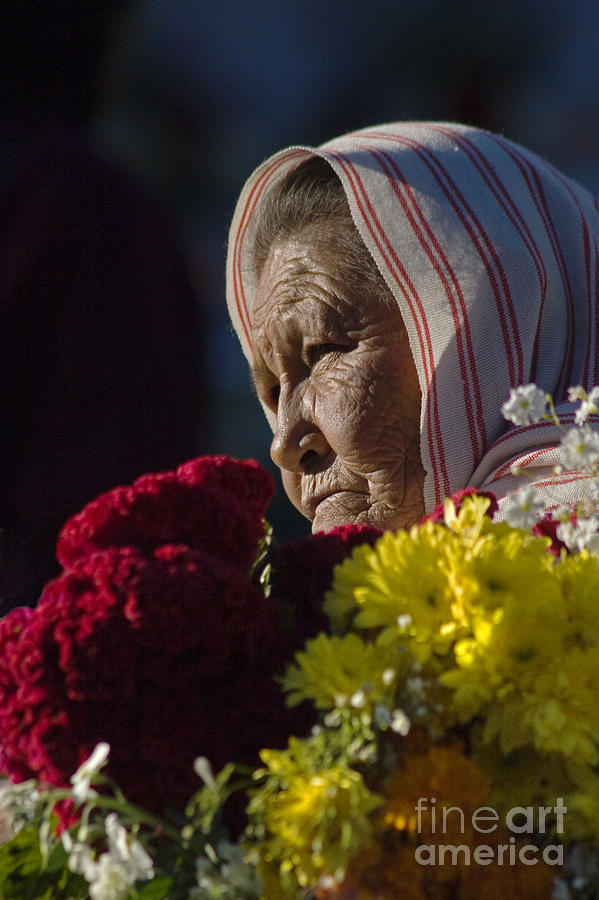 Woman With Flowers - Day Of The Dead Mexico Photograph by Craig Lovell