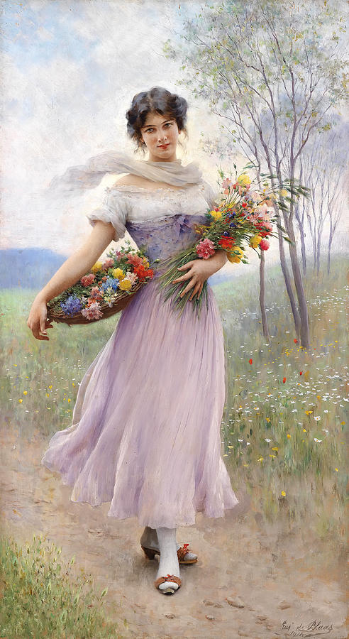 Woman with Flowers Painting by Mountain Dreams