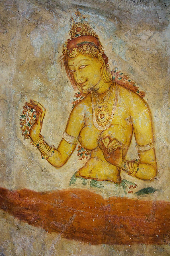 Flower Photograph - Woman with Flowers. Sigiriya Cave Fresco by Jenny Rainbow