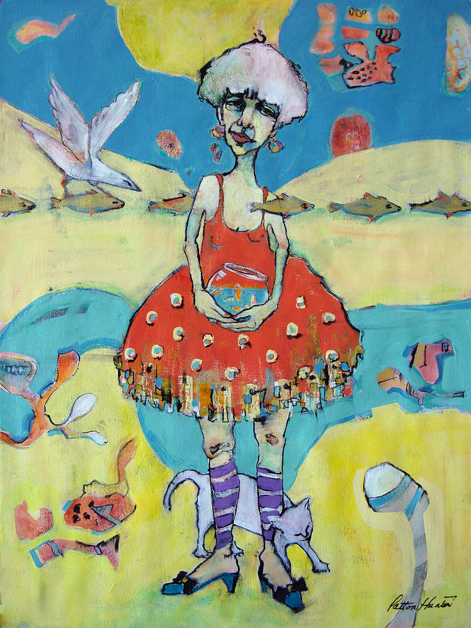Whimsical Painting - Woman with Gold Fish by Patton Hunter Whimsical Painting - Woman with Gold Fish by Patton Hunter