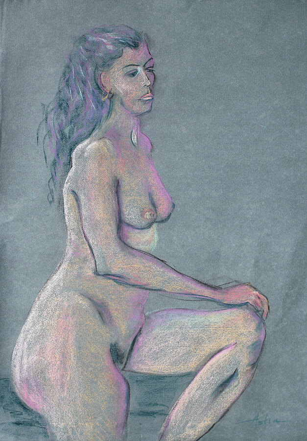 Woman with Long Dark Hair in Purple Painting by Asha Carolyn Young