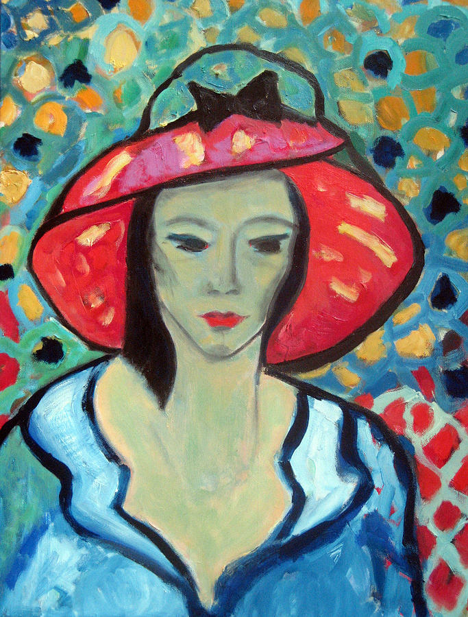 Woman With Red Hat Painting by Marielouise Ertle