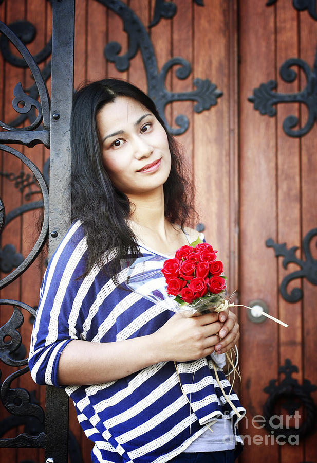 Woman with Rose Bouquet Photograph by Charline Xia