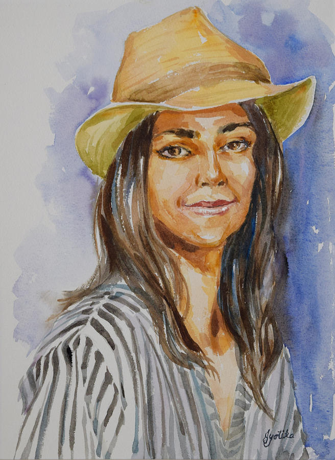 Woman with straw hat Painting by Jyotika Shroff