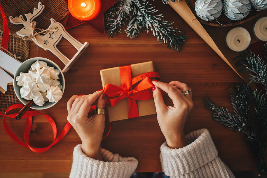 Woman Wrapping Christmas Gifts, Overhead Shot Photograph by Xsandra Woman Wrapping Christmas Gifts, Overhead Shot Photograph by Xsandra