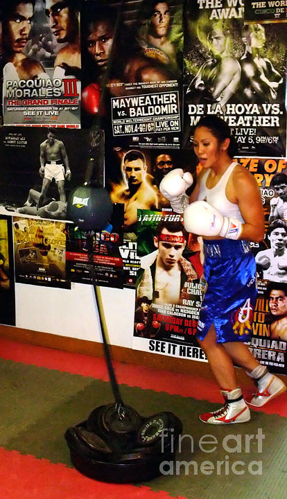 Portrait Photograph - Womans Boxing Champion Filipino American Ana Julaton working out by Jim Fitzpatrick