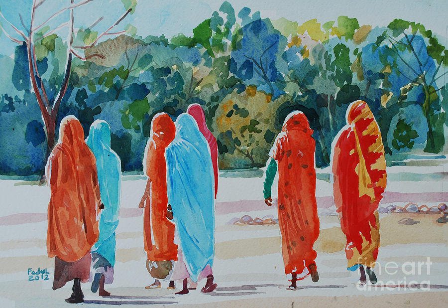 Women and the forest Painting by Mohamed Fadul
