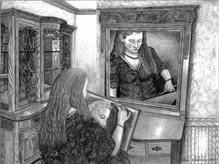 Women Artist Drawing Self Portrait Drawing By Pierre Salsiccia