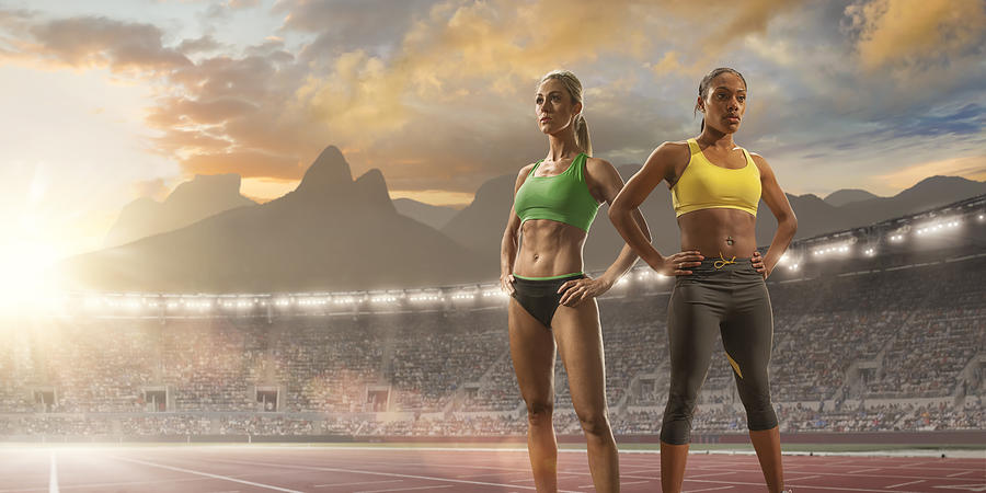Women Athletes Standing in Olympic Stadium in Rio Photograph by Peepo