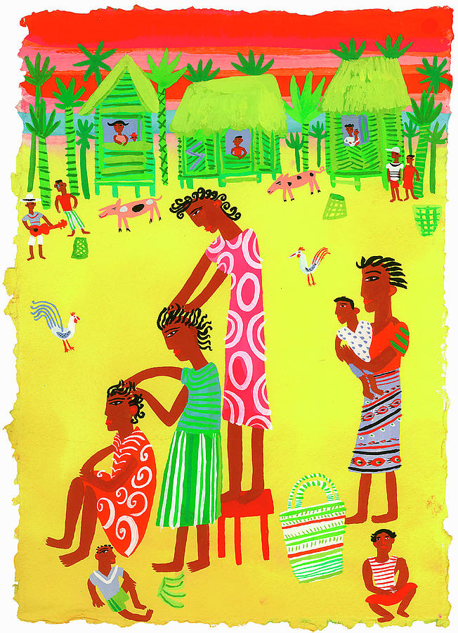 Women Braiding Hair In Traditional Digital Art by Christopher Corr Women Braiding Hair In Traditional Digital Art by Christopher Corr