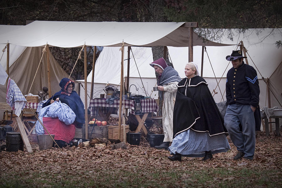 Women Reenactors in a Civil War Union Troop Camp Photograph by Randall Nyhof