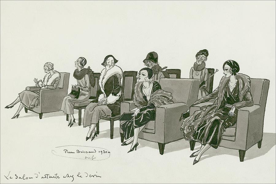 Women Sitting In A Waiting Room Digital Art by Pierre Brissaud