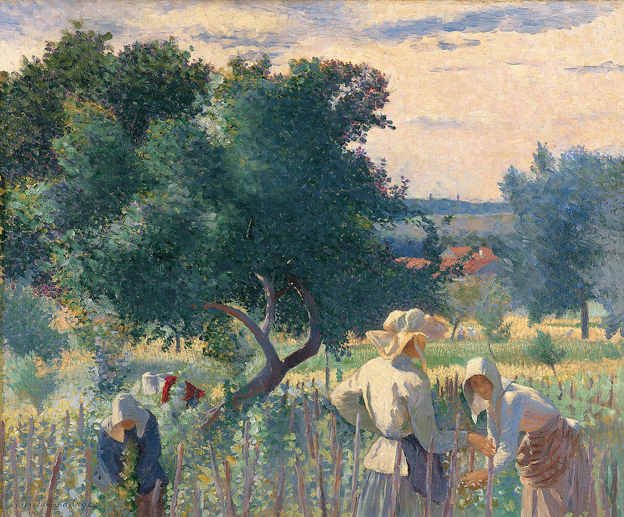 Women Tying the Vines Painting by Henri-Edmond Cross