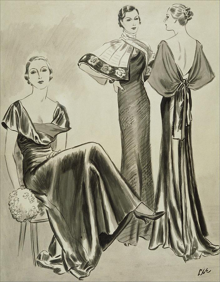 Women Wearing Dresses By Mainbocher Digital Art by Creelman