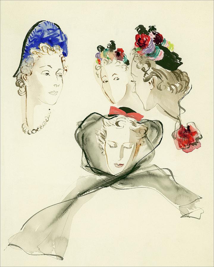 Women Wearing Hats Digital Art by Rene Bouet-Willaumez