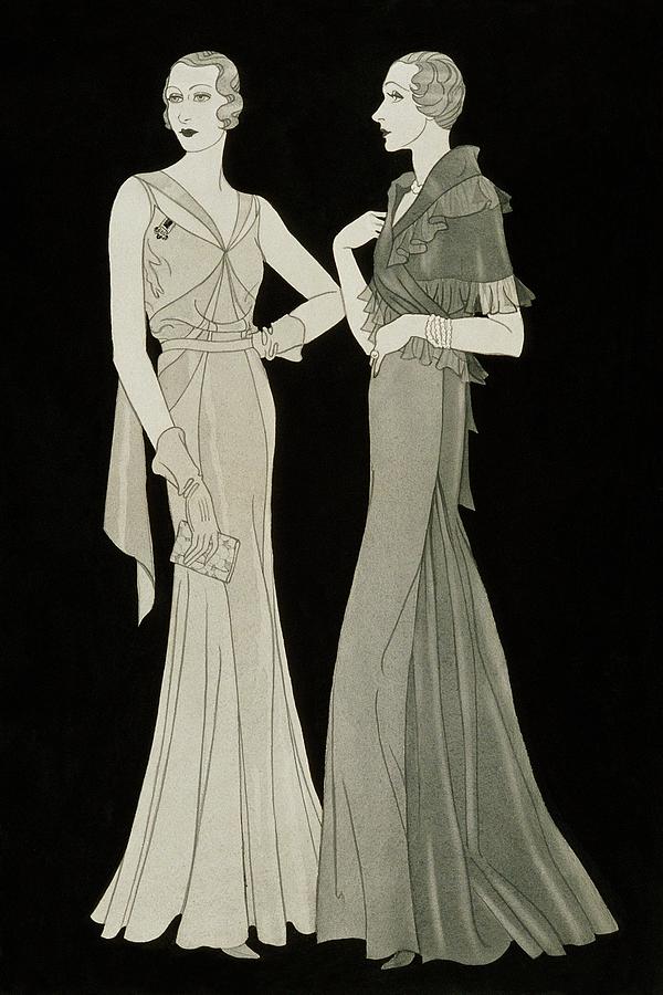 Women Wearing Mainbocher Dresses Digital Art by Douglas Pollard