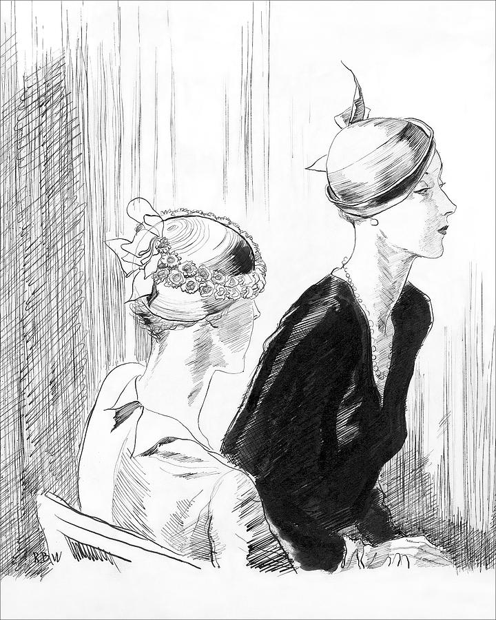 Women Wearing Reboux Hats Digital Art by Rene Bouet-Willaumez
