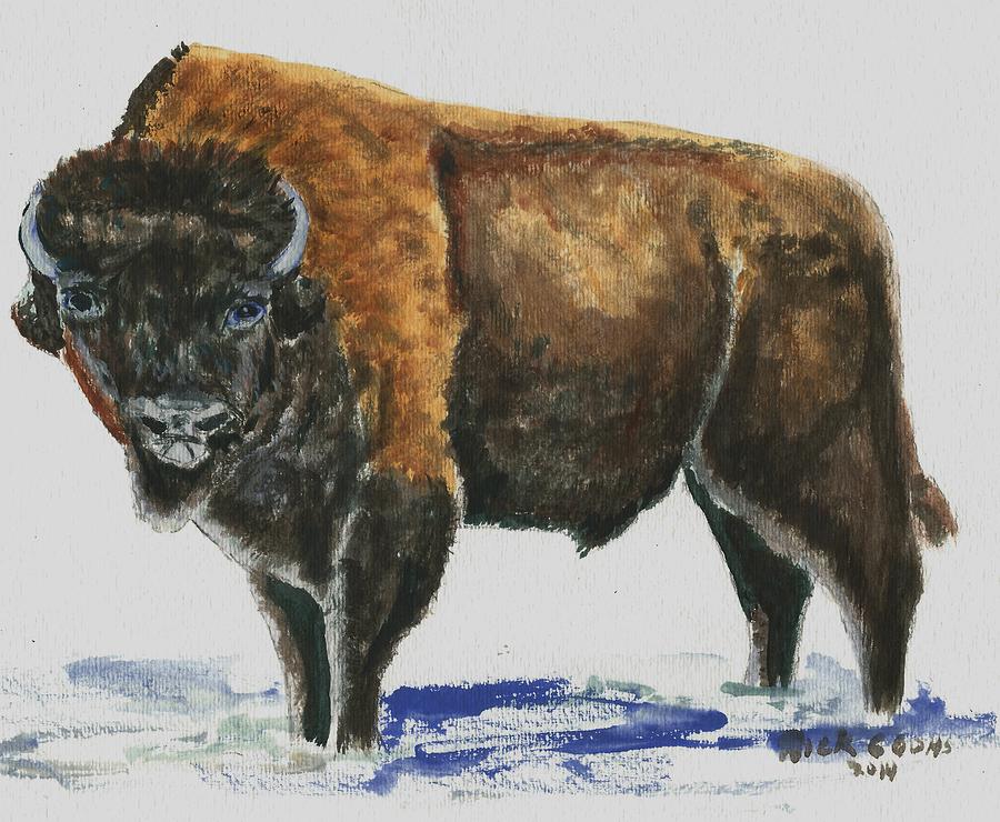 Wood Bison in Snow Painting by Richard Goohs - Fine Art America