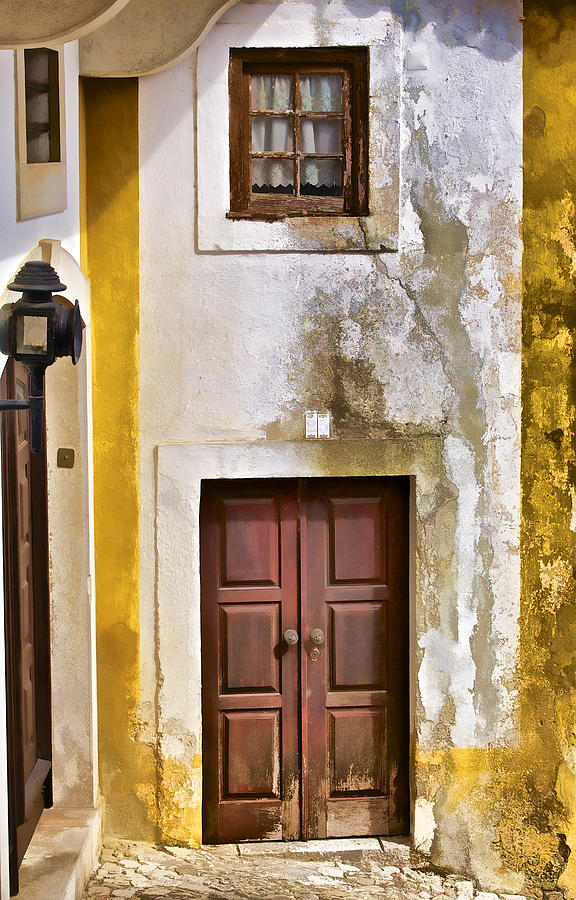 Wood Brown Window with Peeling Paint in the Medieval Village of Obidos Photograph by David Letts