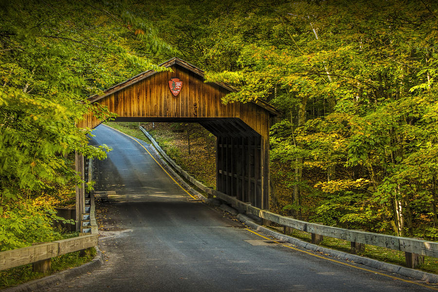 Wood Covered Bridge in Autumn at Sleeping Bear Dunes Photograph by Randall Nyhof