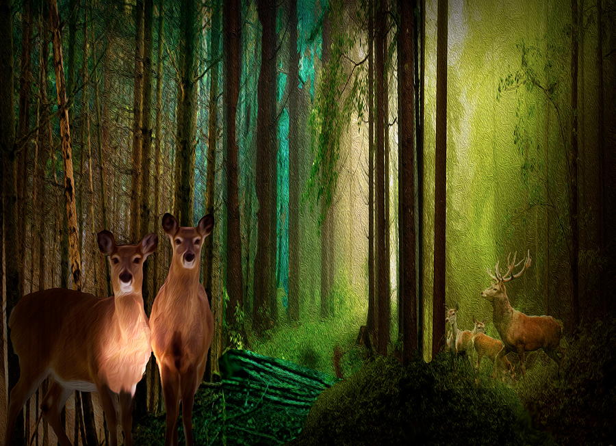 Wood Deer Painting by Michael Pittas