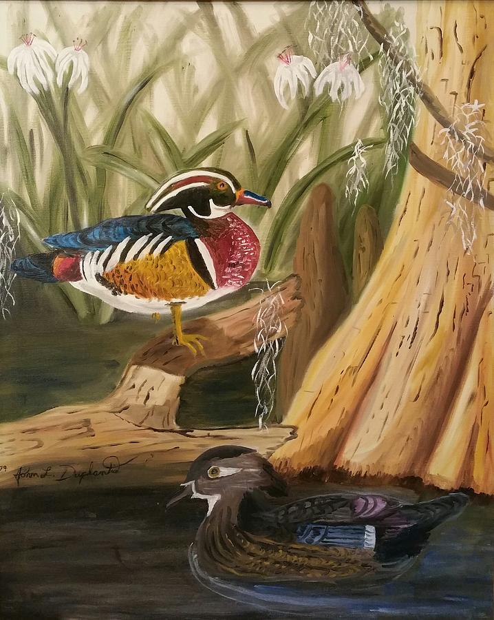 Wood Ducks Painting by John  Duplantis