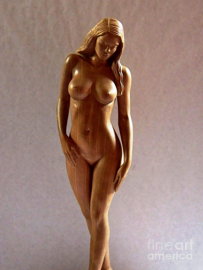 Wood Sculpture of Naked Woman - Front View Sculpture by Ronald Osborne