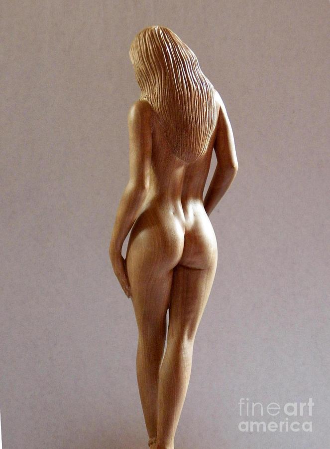 Sculptor Sculpture - Wood Sculpture of Naked Woman - Rear View by Ronald Osborne