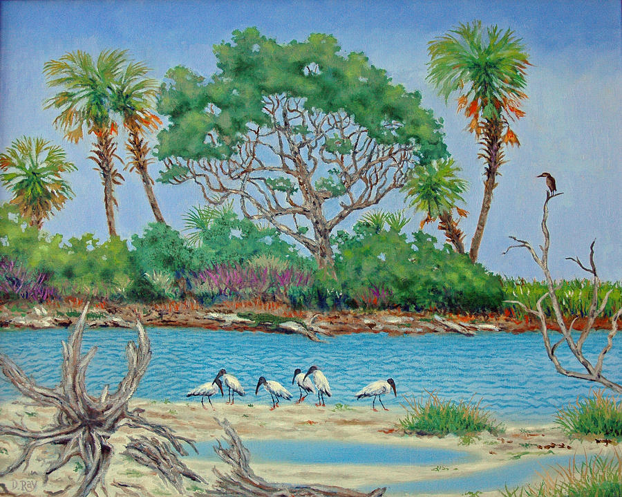 Wood Stork Beach Party Painting by Dwain Ray