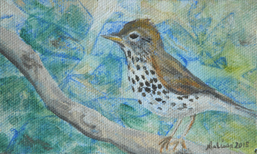 Wood Thrush - Bird in the Wild Painting by Arlissa Vaughn