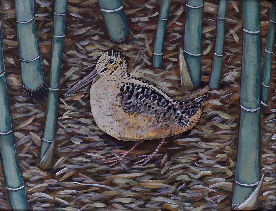 Woodcock in the Bamboo Painting by Richard Goohs