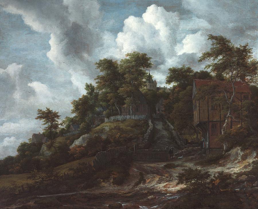 Landscape Painting - Wooded hillside with a view of Bentheim Castle by Jacob van Ruisdael