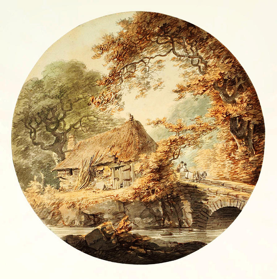 Wooded Landscape with a Cottage beside a Bridge Painting by Celestial Images