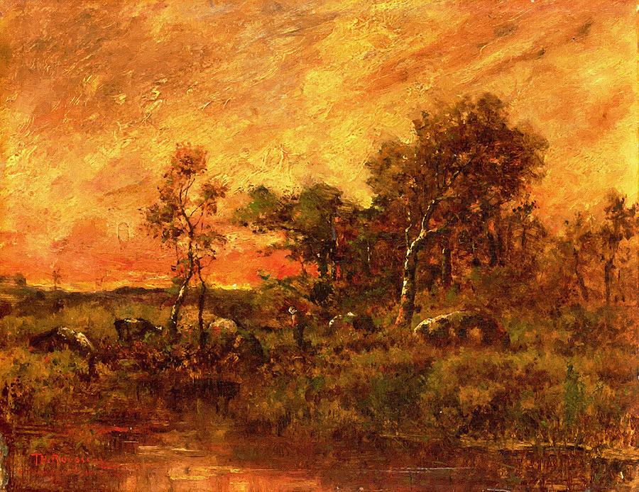 Theodore Rousseau Painting - Wooded Landscape With A Faggot Gatherer by Theodore Rousseau