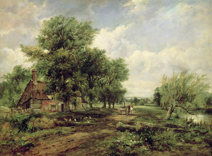 Landscape Painting - Wooded River Landscape With A Cottage And A Horse Drawn Cart by Frederick Waters Watts