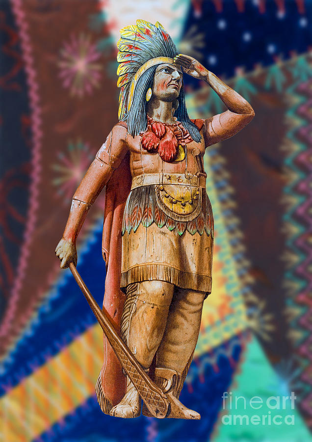 Wooden American Indian Painting by Vincent Monozlay