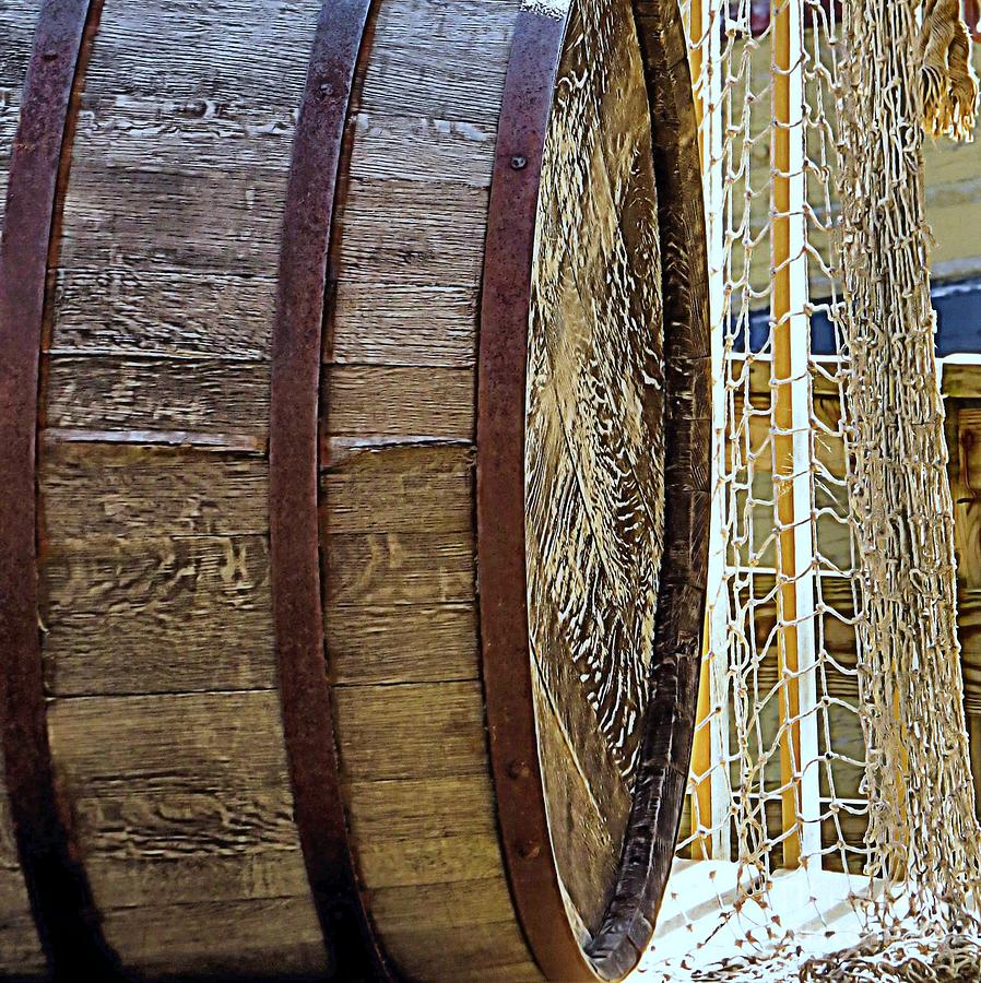 Wooden Barrel and Net Photograph by Janice Drew