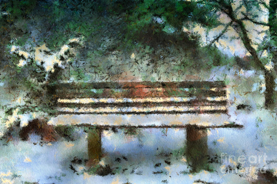 Wooden Bench in the Forest Digital Art by Gina Koch