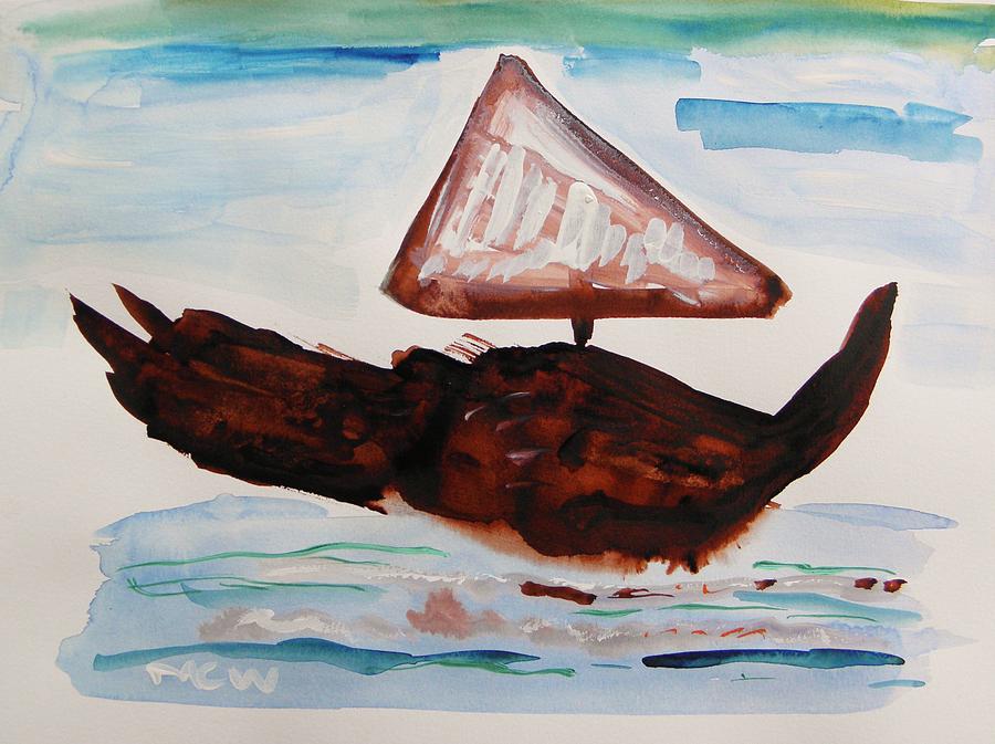 Wooden Boat Painting by Mary Carol Williams
