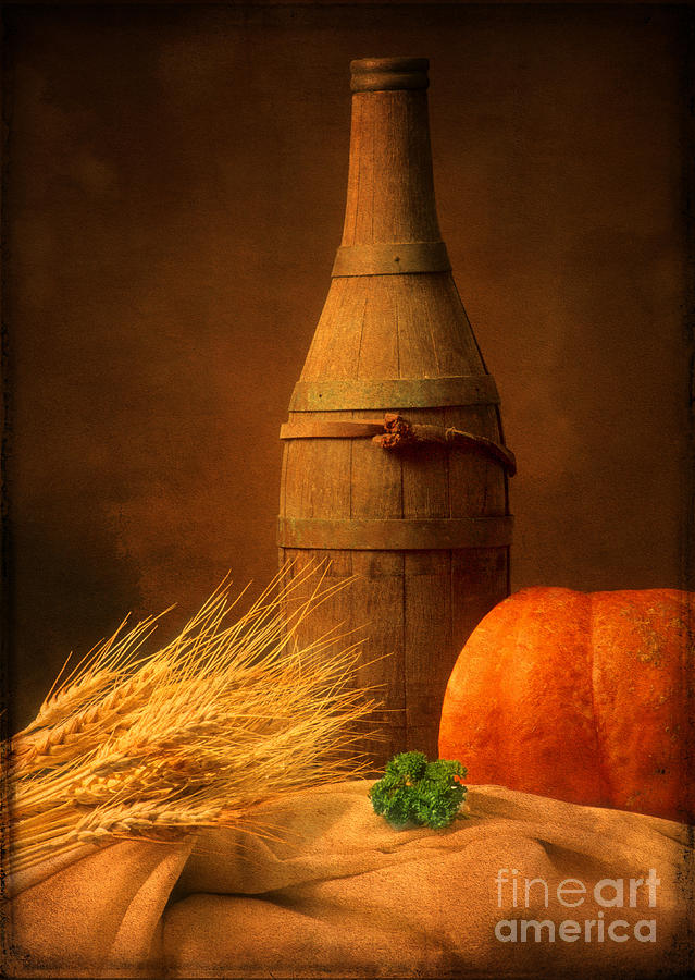 Pumpkin Photograph - Wooden bottle by Bernard Jaubert