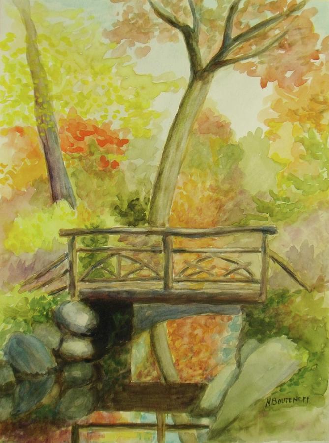 Wooden Bridge Central Park  Painting by Nicolas Bouteneff